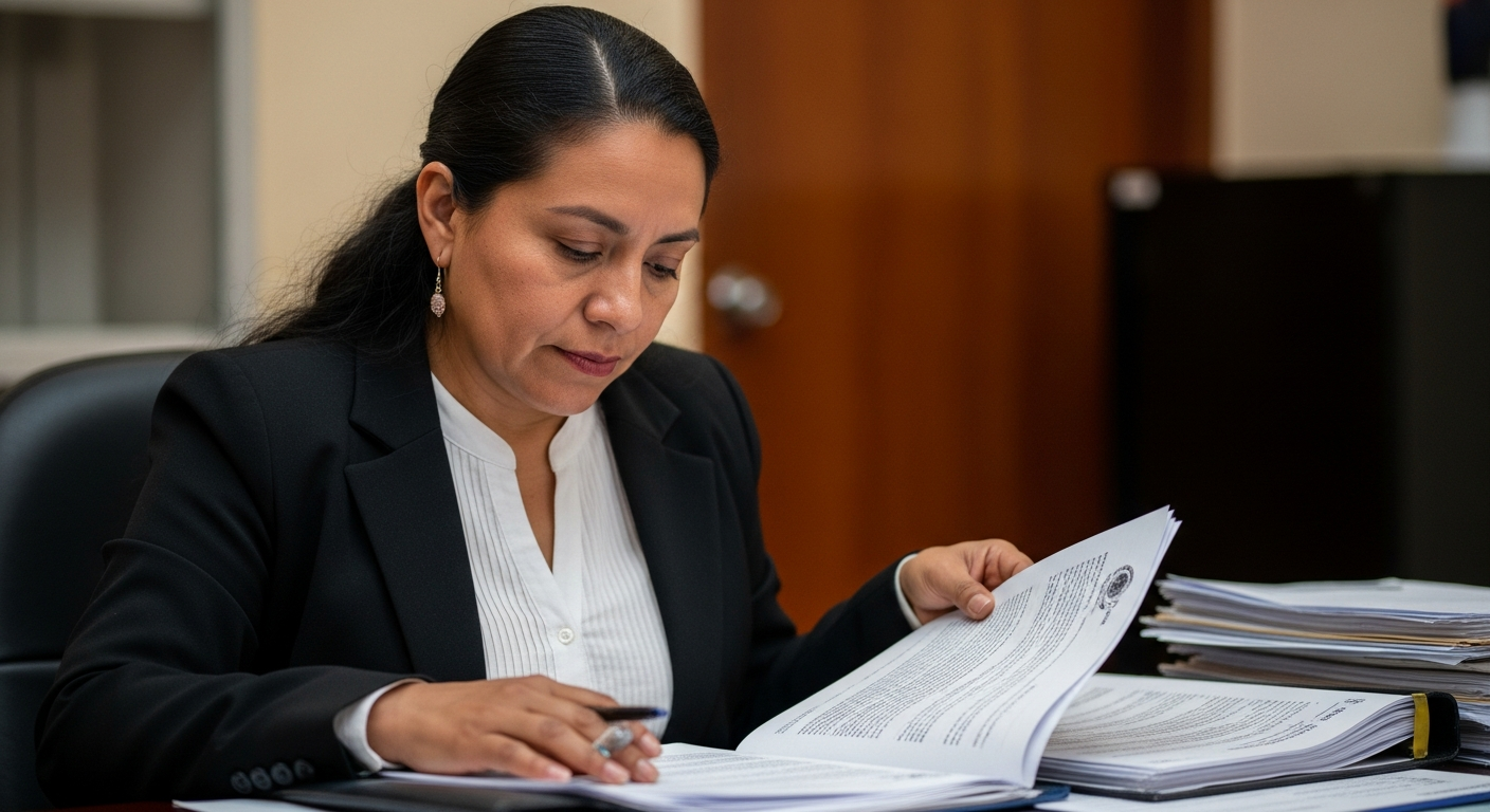 Trabajadora GEM revisando documentos para trámite de préstamo